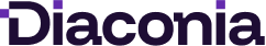 A black logo with the word "Diaconia" in bold, modern font on a white background.