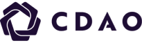 A purple hexagon with a cross inside, accompanied by the text "CDAO" in purple letters.