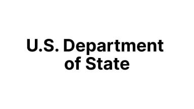 U.S. Department of State logo with bold black text on a white background.