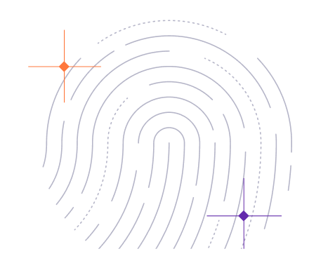 A stylized fingerprint with colorful star and cross symbols, representing human-centered futures and innovation.