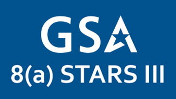 The image features the GSA logo with "8(a) STARS III" written below in white text on a blue background.